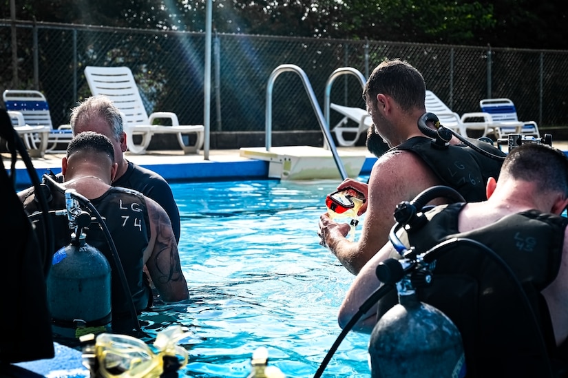 Service members assigned to Joint Base McGuire-Dix-Lakehurst participate in a scuba diving certification training during a Better Opportunities for Single Service Members event on 28, July 2023, at Army Support Activity Fort Dix. The BOSS program provides activities to single service members in the dorms, single parents, and geographical bachelors. These events include life skills, outdoor recreation, leisure activities, and community service opportunities.