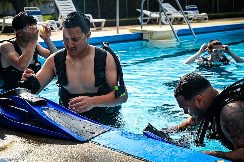 Service members assigned to Joint Base McGuire-Dix-Lakehurst participate in a scuba diving certification training during a Better Opportunities for Single Service Members event on 28, July 2023, at Army Support Activity Fort Dix. The BOSS program provides activities to single service members in the dorms, single parents, and geographical bachelors. These events include life skills, outdoor recreation, leisure activities, and community service opportunities.