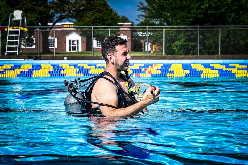 Service members assigned to Joint Base McGuire-Dix-Lakehurst participate in a scuba diving certification training during a Better Opportunities for Single Service Members event on 28, July 2023, at Army Support Activity Fort Dix. The BOSS program provides activities to single service members in the dorms, single parents, and geographical bachelors. These events include life skills, outdoor recreation, leisure activities, and community service opportunities.