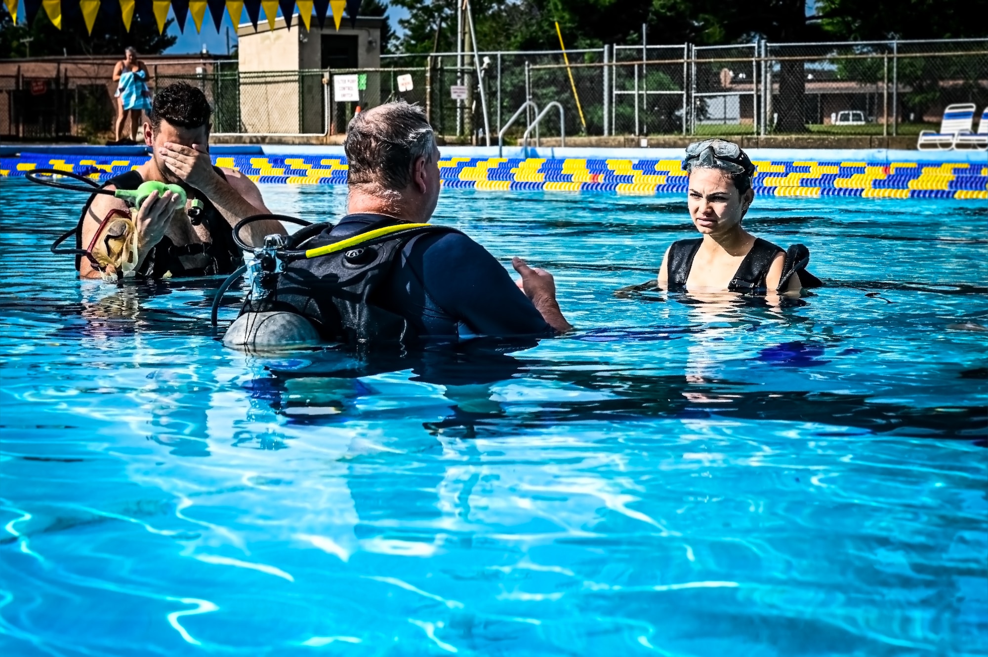 Service members assigned to Joint Base McGuire-Dix-Lakehurst participate in a scuba diving certification training during a Better Opportunities for Single Service Members event on 28, July 2023, at Army Support Activity Fort Dix. The BOSS program provides activities to single service members in the dorms, single parents, and geographical bachelors. These events include life skills, outdoor recreation, leisure activities, and community service opportunities.