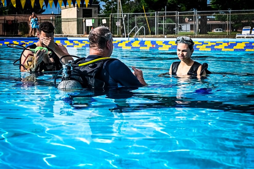 Service members assigned to Joint Base McGuire-Dix-Lakehurst participate in a scuba diving certification training during a Better Opportunities for Single Service Members event on 28, July 2023, at Army Support Activity Fort Dix. The BOSS program provides activities to single service members in the dorms, single parents, and geographical bachelors. These events include life skills, outdoor recreation, leisure activities, and community service opportunities.