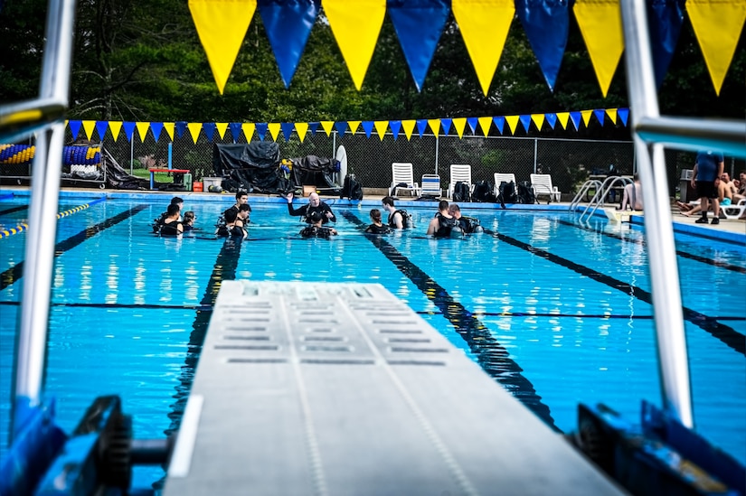 Service members assigned to Joint Base McGuire-Dix-Lakehurst participate in a scuba diving certification training during a Better Opportunities for Single Service Members event on 28, July 2023, at Army Support Activity Fort Dix. The BOSS program provides activities to single service members in the dorms, single parents, and geographical bachelors. These events include life skills, outdoor recreation, leisure activities, and community service opportunities.