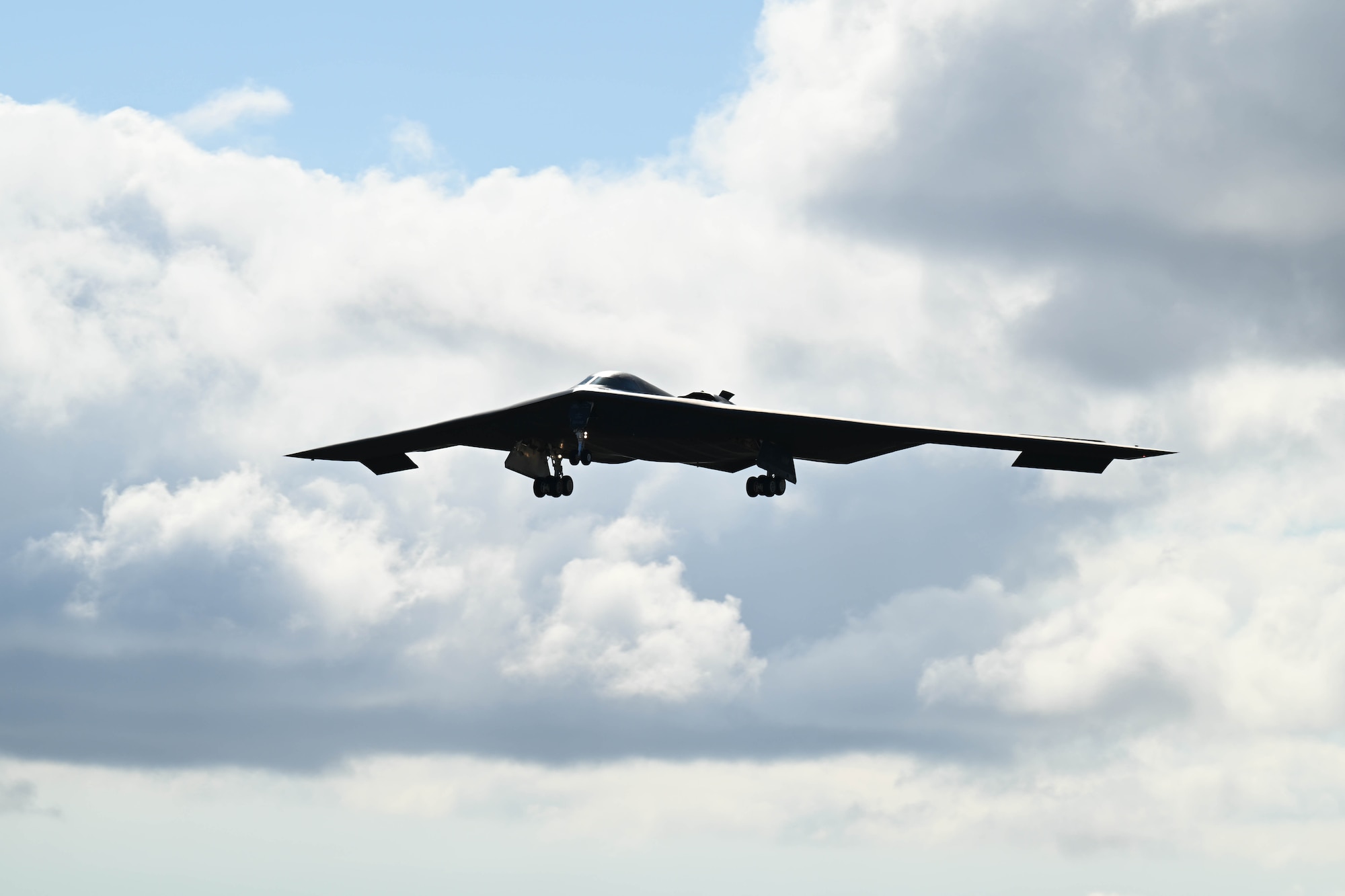 A B-2 Spirit from Whiteman Air Force Base, Mo., arrives in Keflavik, Iceland to participate in a Bomber Task Force Europe operation with NATO allies, Aug. 13, 2023.