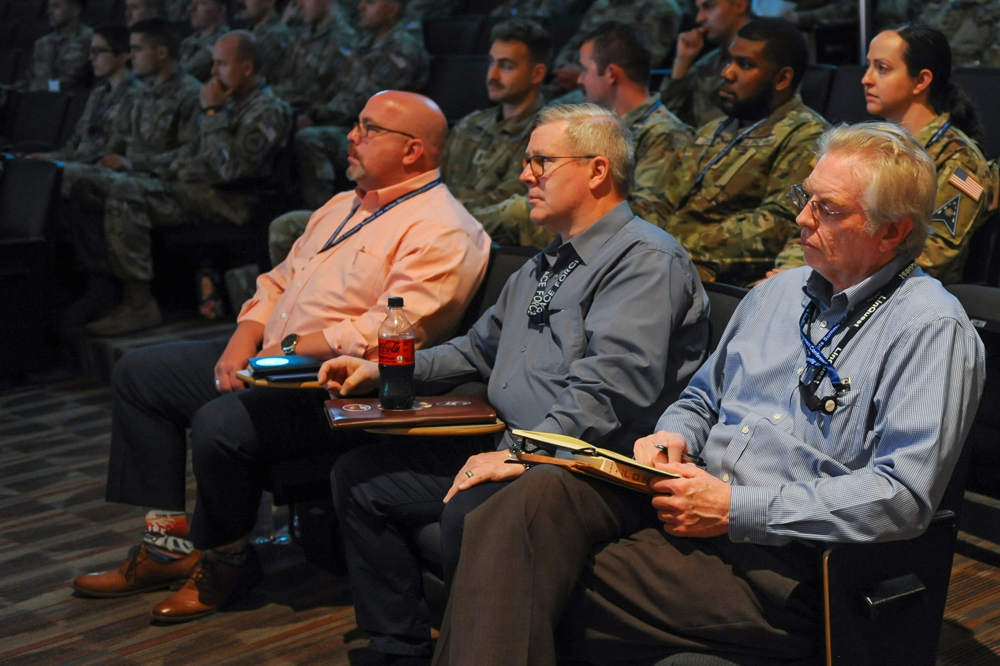 Members of Space Delta 10 attend the inaugural U.S. Space Force Tactics Development Conference at the National Air and Space Intel Center, Wright Patterson Air Force Base, Ohio, July 26, 2023. Drawing a crowd of 240 attendees, the conference aimed to present the previous year's findings from the U.S. Space Force’s Mission Focused Working Groups and Tactics Improvement Proposals to senior leadership. (U.S. Air Force photo by Senior Airman Kendall Stuckman)