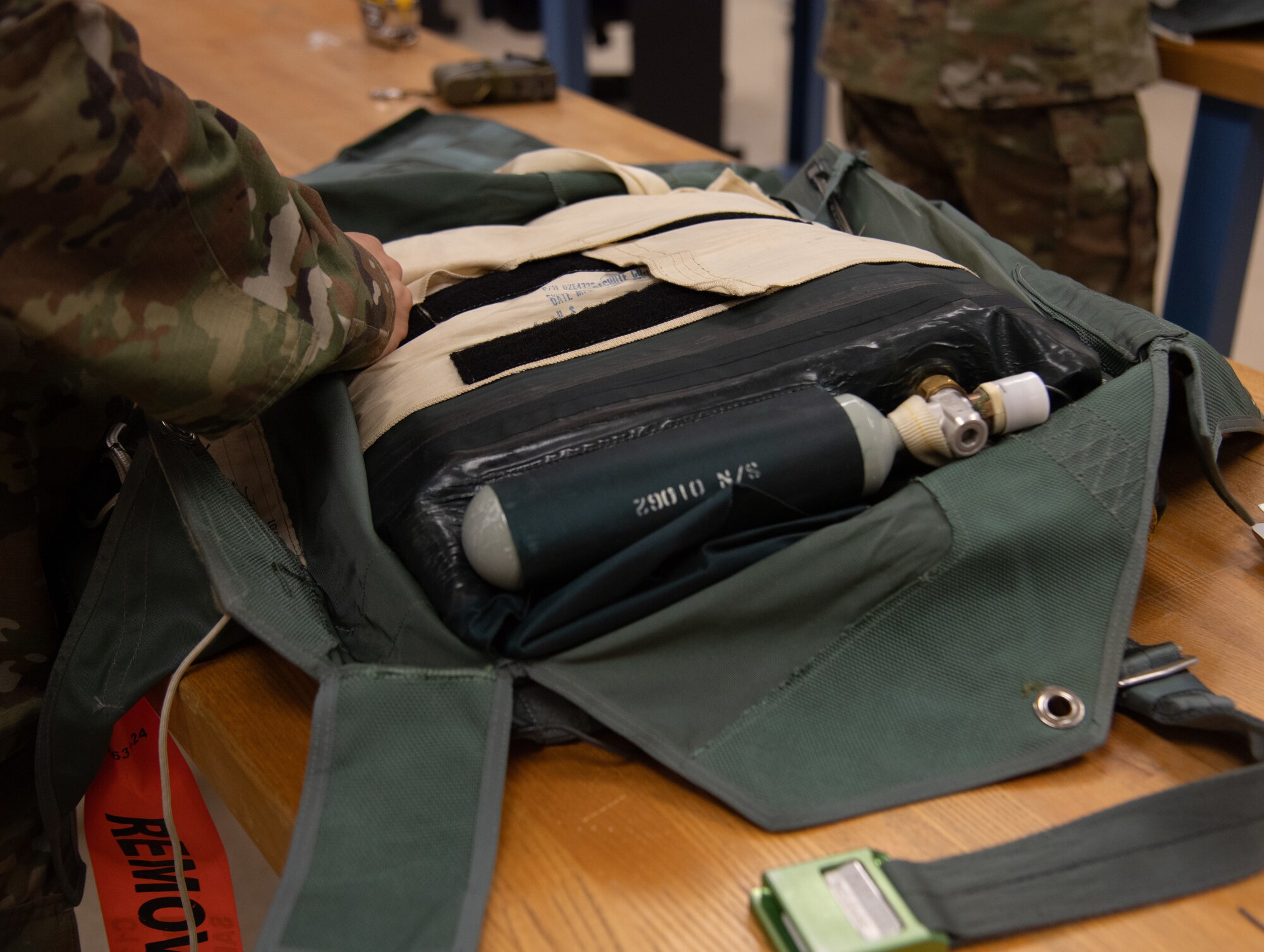 A close-up shot of a parachute pack