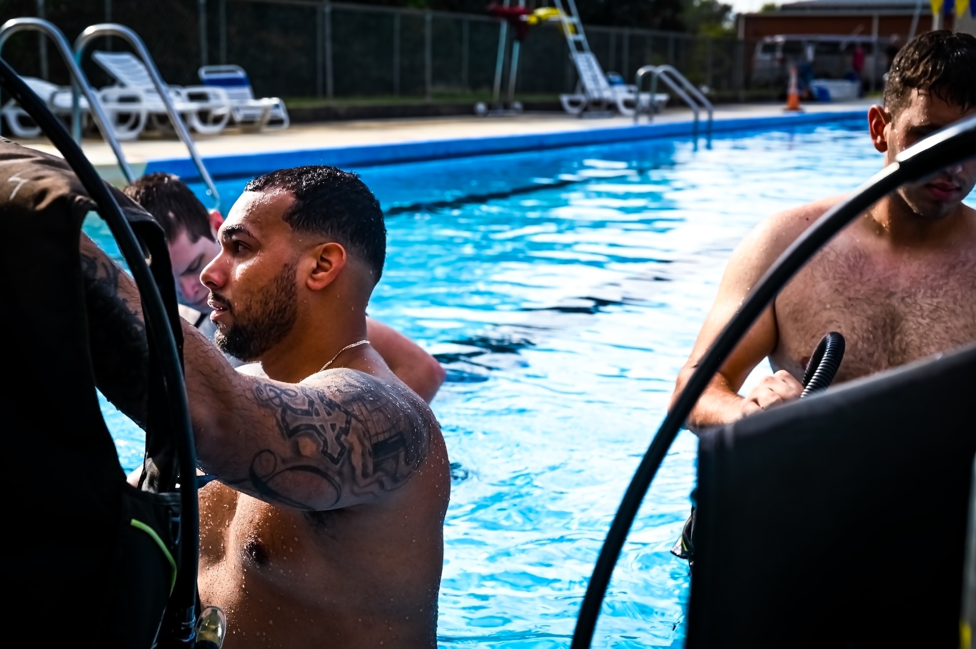 Service members assigned to Joint Base McGuire-Dix-Lakehurst participate in a scuba diving certification training during a Better Opportunities for Single Service Members event on 28, July 2023, at Army Support Activity Fort Dix. The BOSS program provides activities to single service members in the dorms, single parents, and geographical bachelors. These events include life skills, outdoor recreation, leisure activities, and community service opportunities.