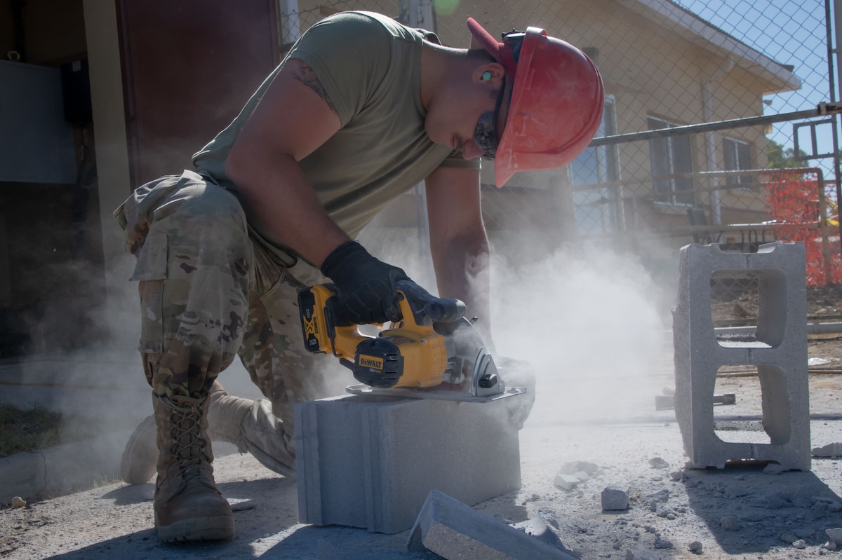 Airmen from the 200th Rapid Engineer Deployable Heavy Operational Repair Squadron Engineer (RED HORSE), Ohio Air National Guard, complete construction projects during annual training, July 30, 2023, at Morón Air Base, Spain.