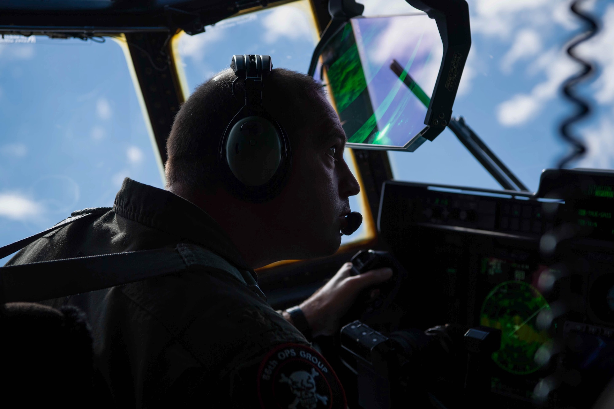 U.S. Air Force Maj. Benjamin Walker, 37th Airlift Squadron C-130J Super Hercules aircraft pilot, performs low level flying maneuvers during Thracian Summer 2023 out of Bezmer AB, Bulgaria, Aug. 8, 2023.