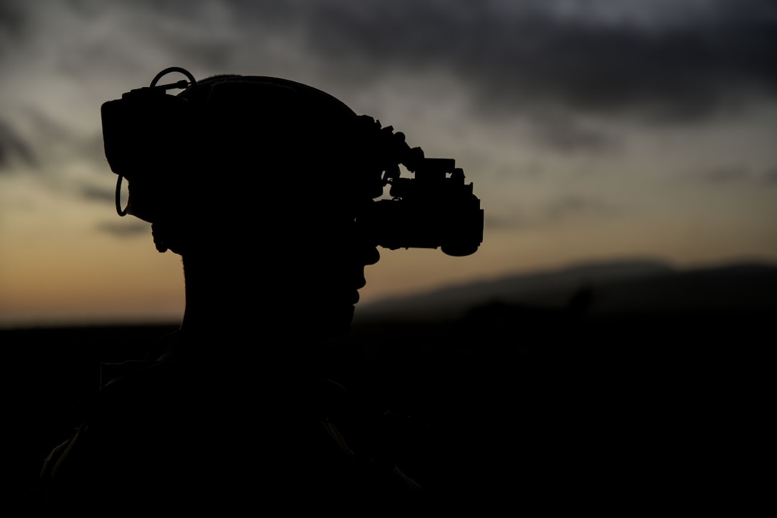 U.S. Marine Corps Sgt. Brandy, a platoon sergeant assigned to Bravo Company, Battalion Landing Team 1/5, 15th Marine Expeditionary Unit, prepares for a night raid during an amphibious raid course at Marine Corps Base Camp Pendleton, California, Aug. 3, 2023. The raid course, conducted by Expeditionary Operations Training Group, I Marine Expeditionary Force, teaches and evaluates MEU forces’ capabilities to complete effective raids to seize an area to deny enemy actions and potentially provide information for future operations. (U.S. Marine Corps photo by Sgt. Smith)