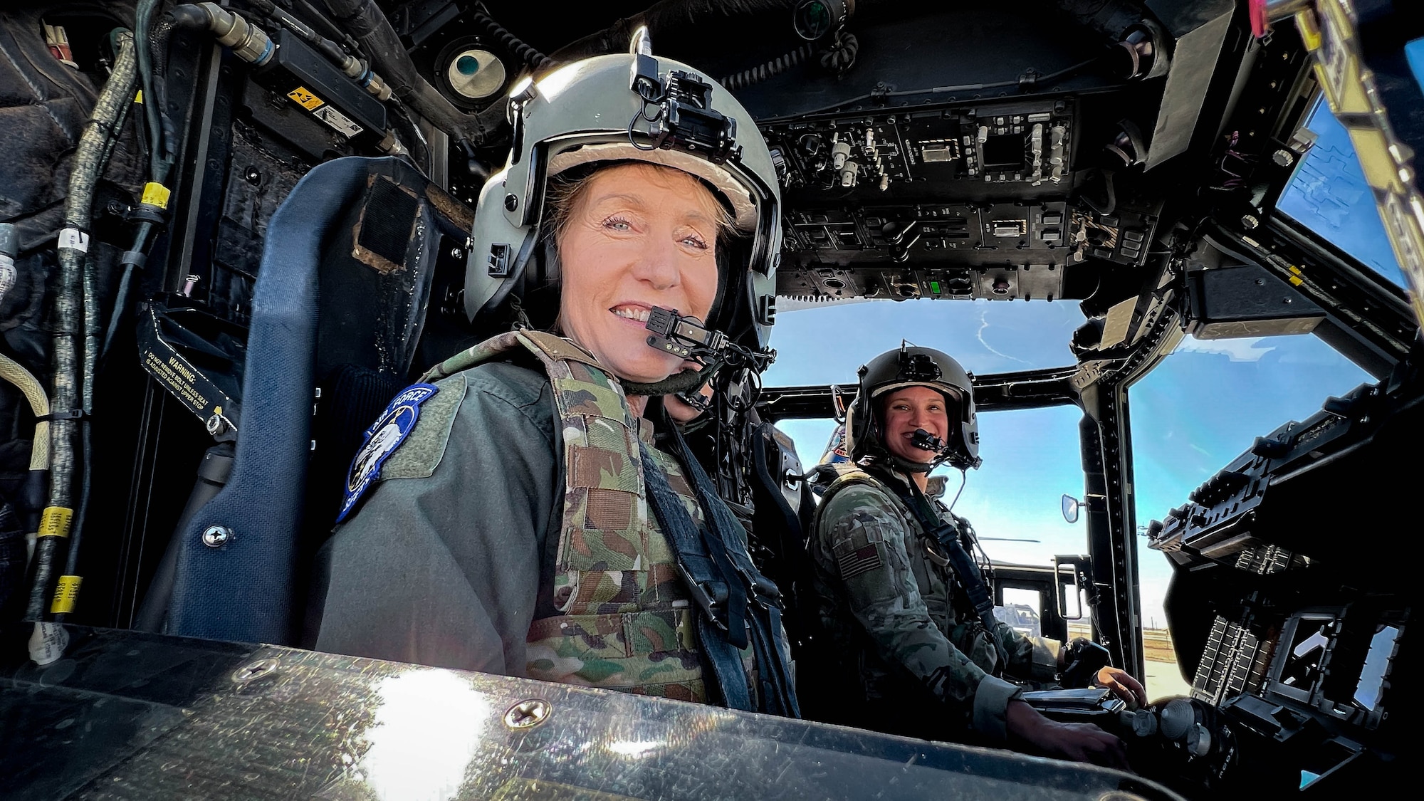 Maj. Gen. Jeannie M. Leavitt sits in a CV-22 cockpit prior to her final flight with the service