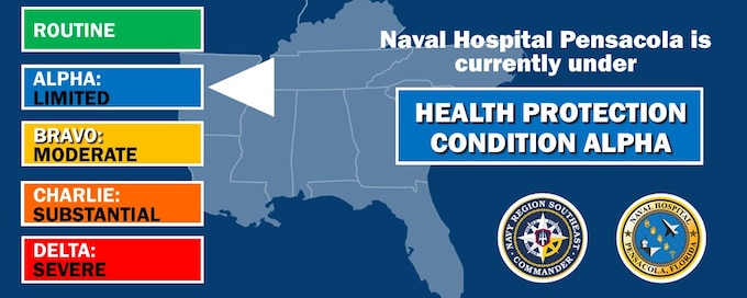 Naval Hospital Pensacola is currently under Health Protection - Alpha. Please continue to use hand sanitizer.