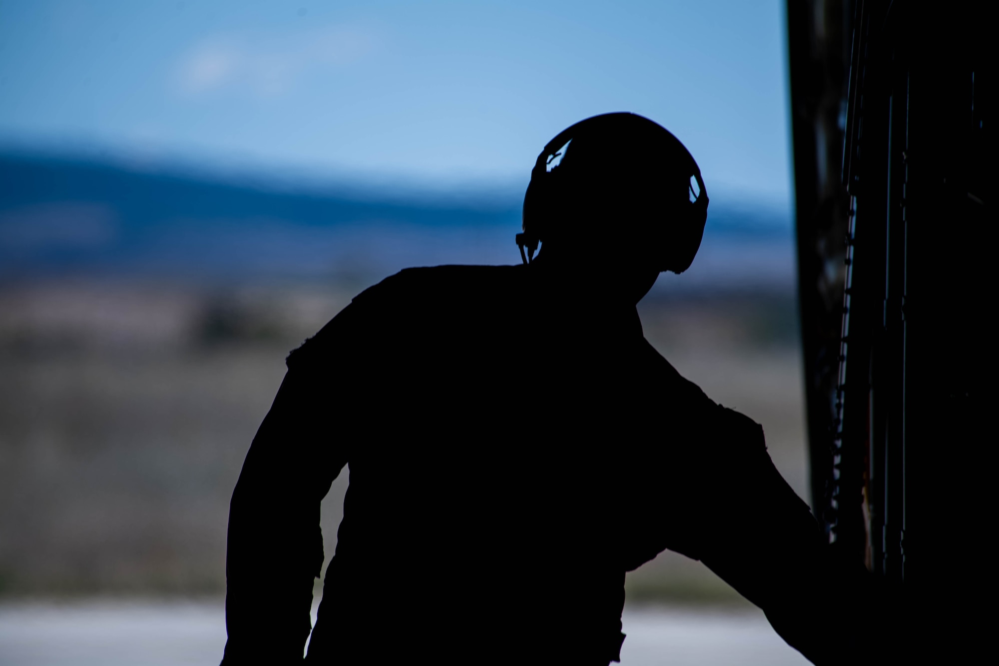 U.S. Air Force Chief Master Sgt. James Ponziano, 86th Airlift Squadron loadmaster, prepares a C-130J Super Hercules aircraft to fly at Bezmer Air Base, Bulgaria, Aug. 9, 2023.