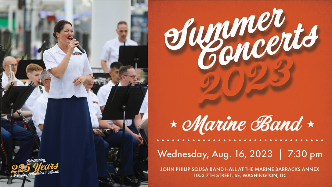 This week marks the final Marine Band performances by mezzo-soprano Master Sgt. Sara Sheffield—it’s the end of an era. Sheffield was the band’s first female vocalist and has served for 20 years singing at the White House and the Commandant of the Marine Corps’ residence as well as performing regularly in the Washington, D.C., area and across the country during the band’s annual concert tour. Conducted by Associate Director Major Ryan Nowlin, Sheffield will perform four pieces specially-selected as she wraps up her vocal career. The free concerts will take place at 7:30 p.m., Wednesday, Aug. 16, at the John Philip Sousa Band Hall in Washington, D.C., and 8 p.m. Thursday, Aug. 17, at the U.S. Capitol; the Wednesday concert will also livestream.