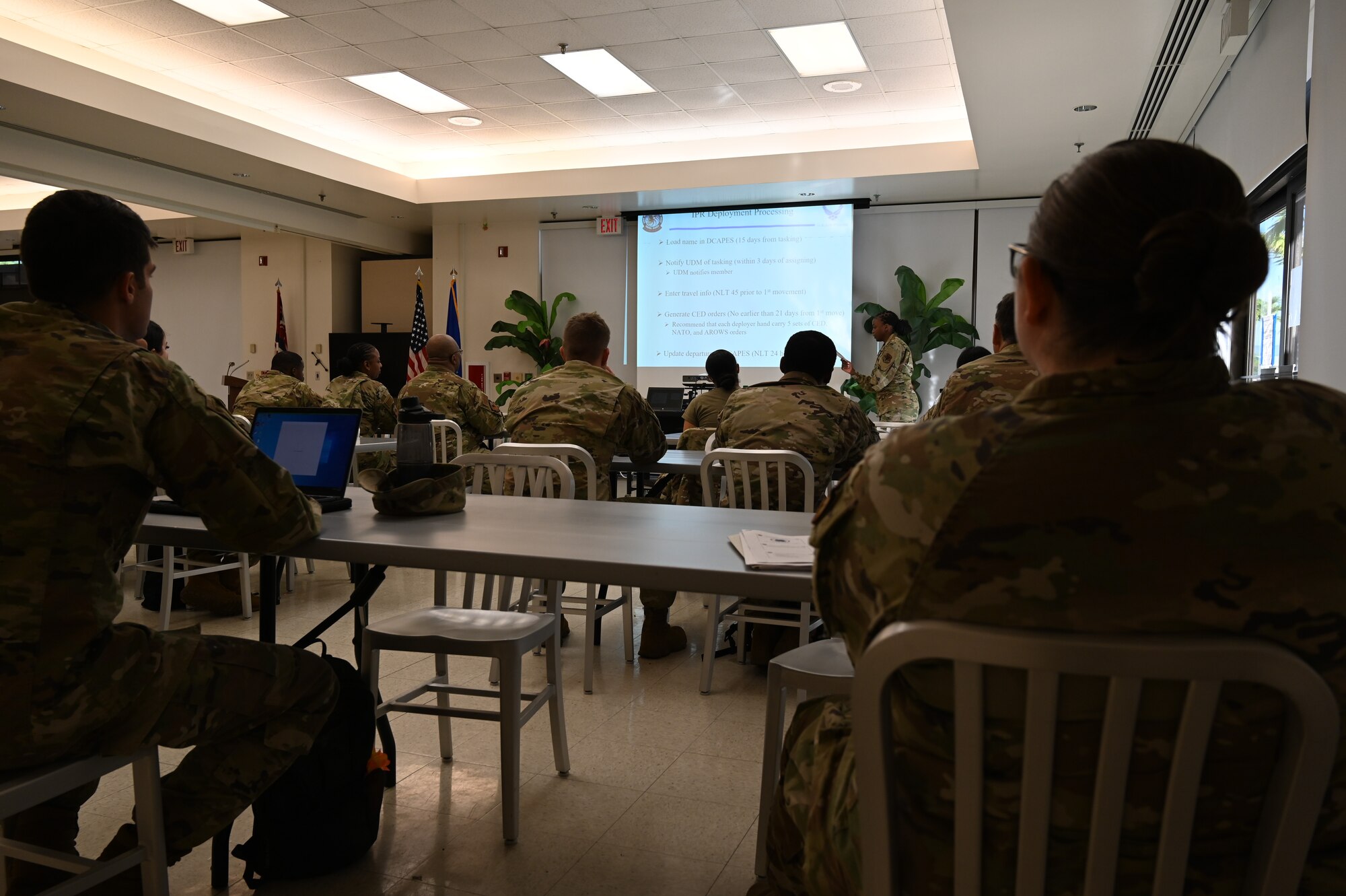 Airmen from the 175th Logistics Readiness Squadron and the Airmen from the 175th Force Support Squadron conduct classroom training as part of their annual training at Joint Base Pearl Harbor-Hickam, June 28, 2023.