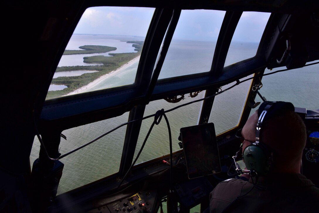 An aircrew for Airstation Clearwater conducts a search for Andre Nolasco off the coast of Port Richey, Florida, Aug. 16, 2023. The Coast Guard suspended its search for the missing man after searching more than 1,514 square miles over three days. (U.S. Coast Guard photo by Petty Officer 3rd Class Santiago Gomez.)