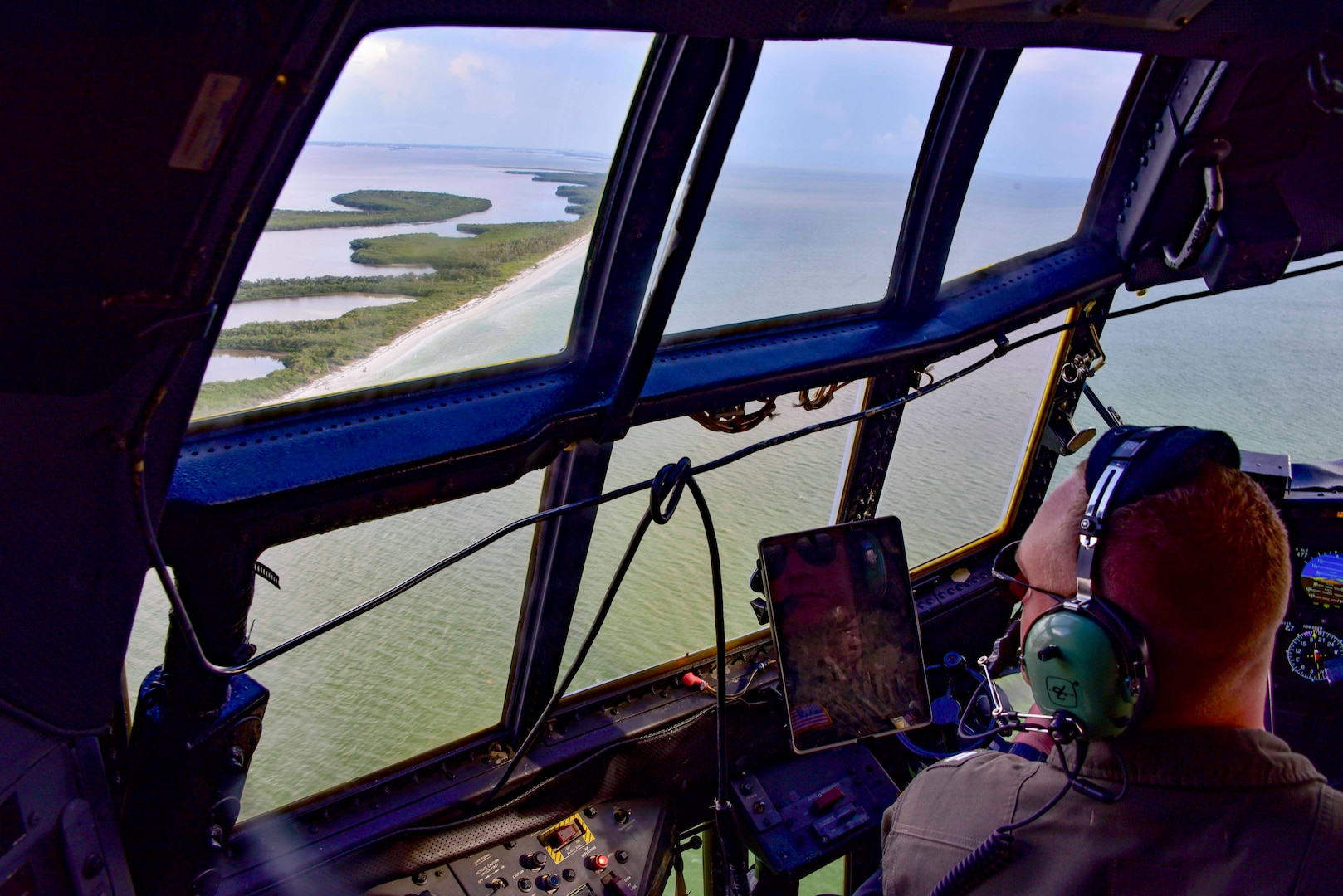 An aircrew for Airstation Clearwater conducts a search for Andre Nolasco off the coast of Port Richey, Florida, Aug. 16, 2023. The Coast Guard suspended its search for the missing man after searching more than 1,514 square miles over three days. (U.S. Coast Guard photo by Petty Officer 3rd Class Santiago Gomez.)