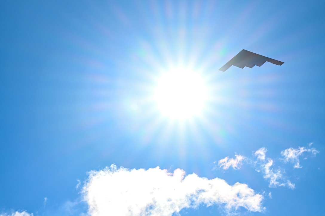 A B-2 Spirit flies overhead.