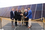 U.S. Army Maj. Gen. Matthew P. Beevers, the adjutant general of the California Military Department; Rachel Jacobson, assistant secretary of the U.S. Army Installations, Energy and Environment; Mario Diaz, deputy undersecretary of the Army; state Sens. Bob Archuleta and Josh Newman; and Jason Smith, Bright Canyon Energy vice president, cut the ribbon on the Joint Forces Training Base Energy Resilience Project, Aug. 11, 2023.