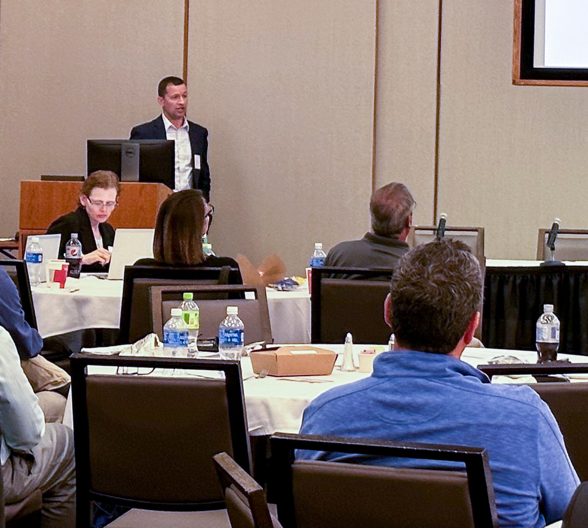 Col. Elliot Leigh, AFWERX director and chief commercialization officer for the Department of the Air Force, briefs entrepreneurs, educators and researchers at a recent Academia Days outreach event in Dayton, Ohio, to hear about their dual-use and defense-specific technologies, Aug. 11, 2023. (U.S. Air Force photo by AFWERX)