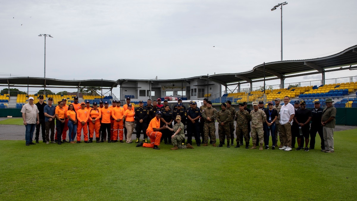 U.S. Southern Command Public-Private Cooperation Office, partner Non-Federal Entities, U.S. Navy personnel and Panama’s Department of Security Entities participate in humanitarian assistance and disaster response training as part of Continuing Promise 2023 in Almirante, Panama.
