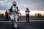 Sailors participate in a firefighting drill on the flight deck of aircraft carrier USS Nimitz (CVN 68). Nimitz is currently underway conducting routine operations. Nimitz is underway conducting routine operations.