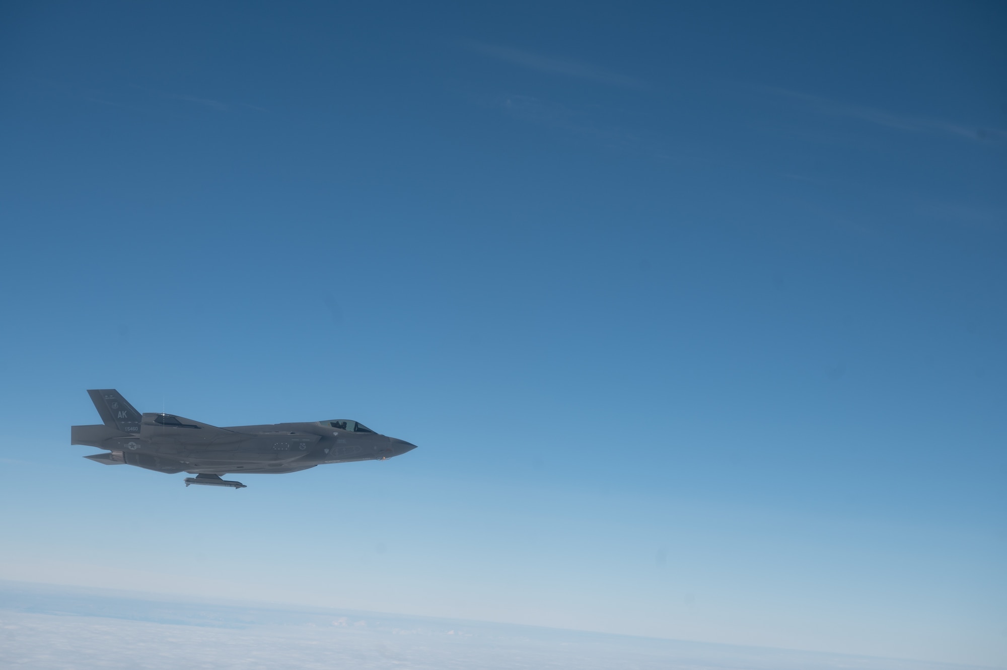 A F-35A Lightning flying during Red Flag Alaska 23-3