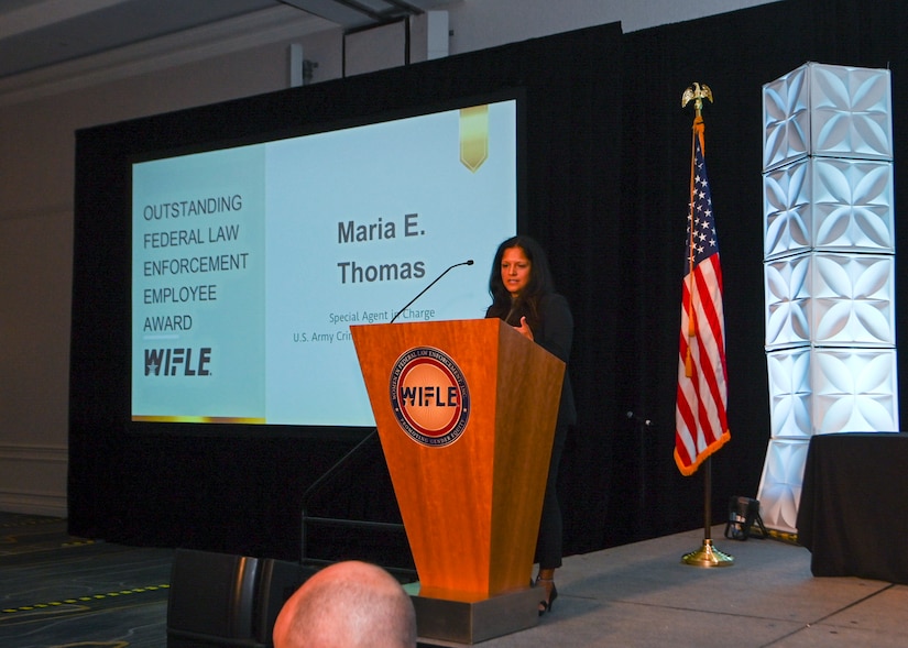 Special Agent in Charge, Central Texas Field Office, Maria E. Thomas received the 2023 Outstanding Federal Law Enforcement Employee Award at the Women in Federal Law Enforcement (WIFLE) awards banquet.