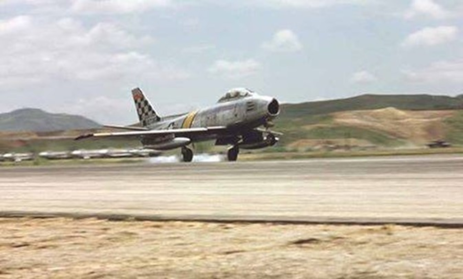 A U.S. Air Force F-86 Sabre assigned to the 51st Fighter-Interceptor Wing lands at Suwon Air Base, Republic of Korea circa. June 1953. (Courtesy photo)