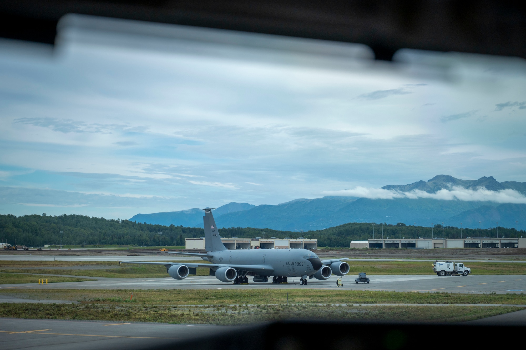 A KC-135 sits on the flightline during Red Flag-Alaska 23-3.