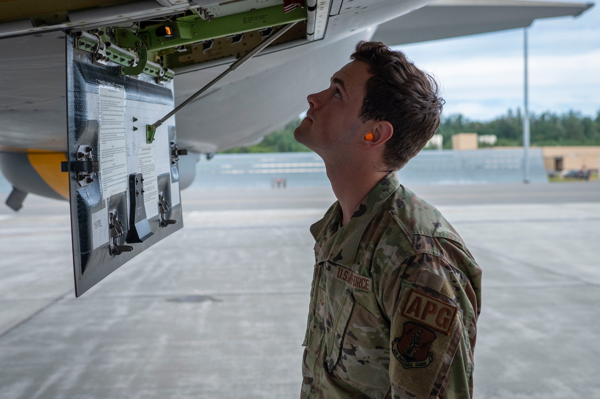 An Airman performs preflight checks for a KC-46 during Red Flag-Alaska 23-3.