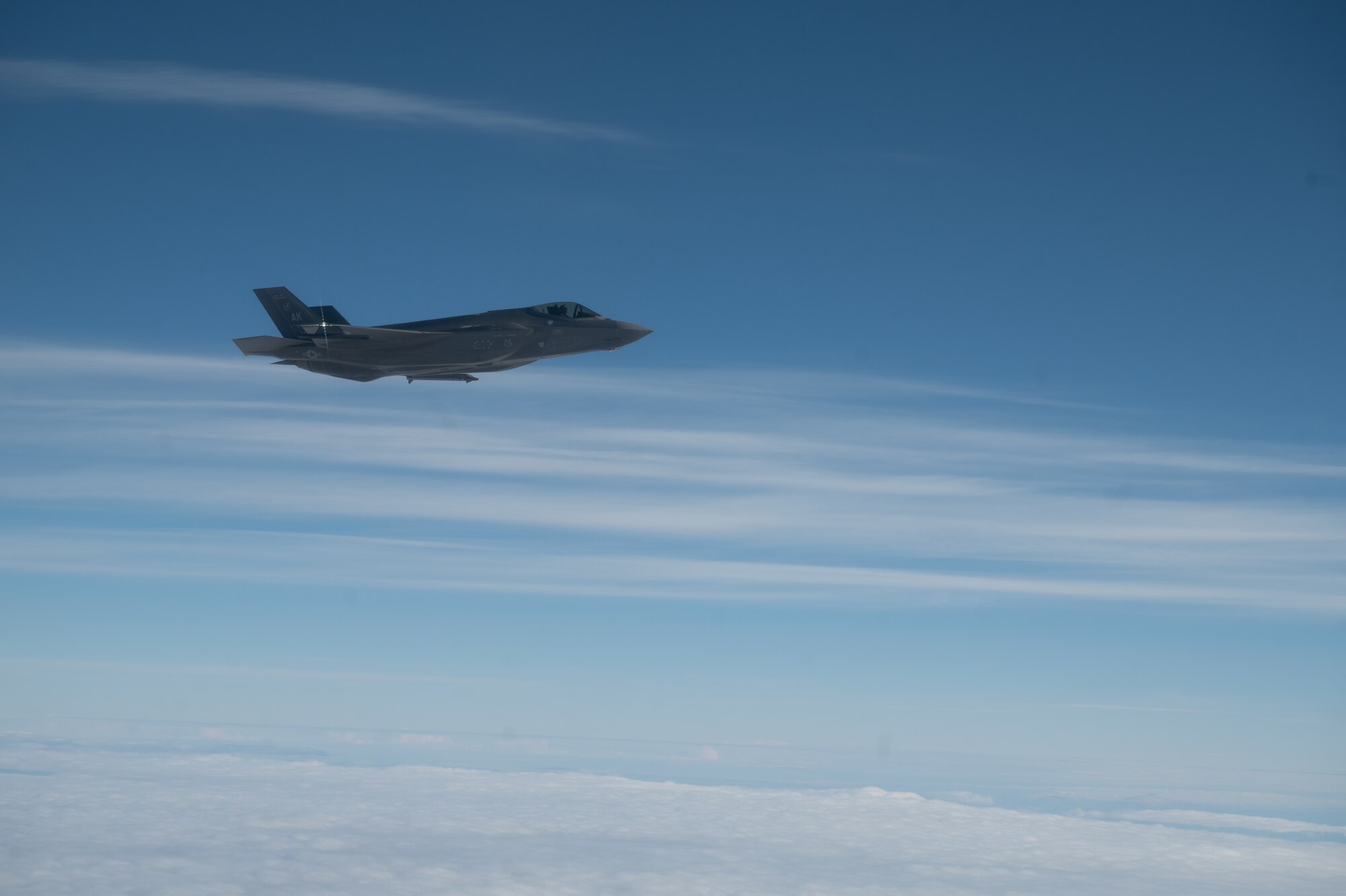 A F-35A Lightning flying during Red Flag Alaska 23-3.