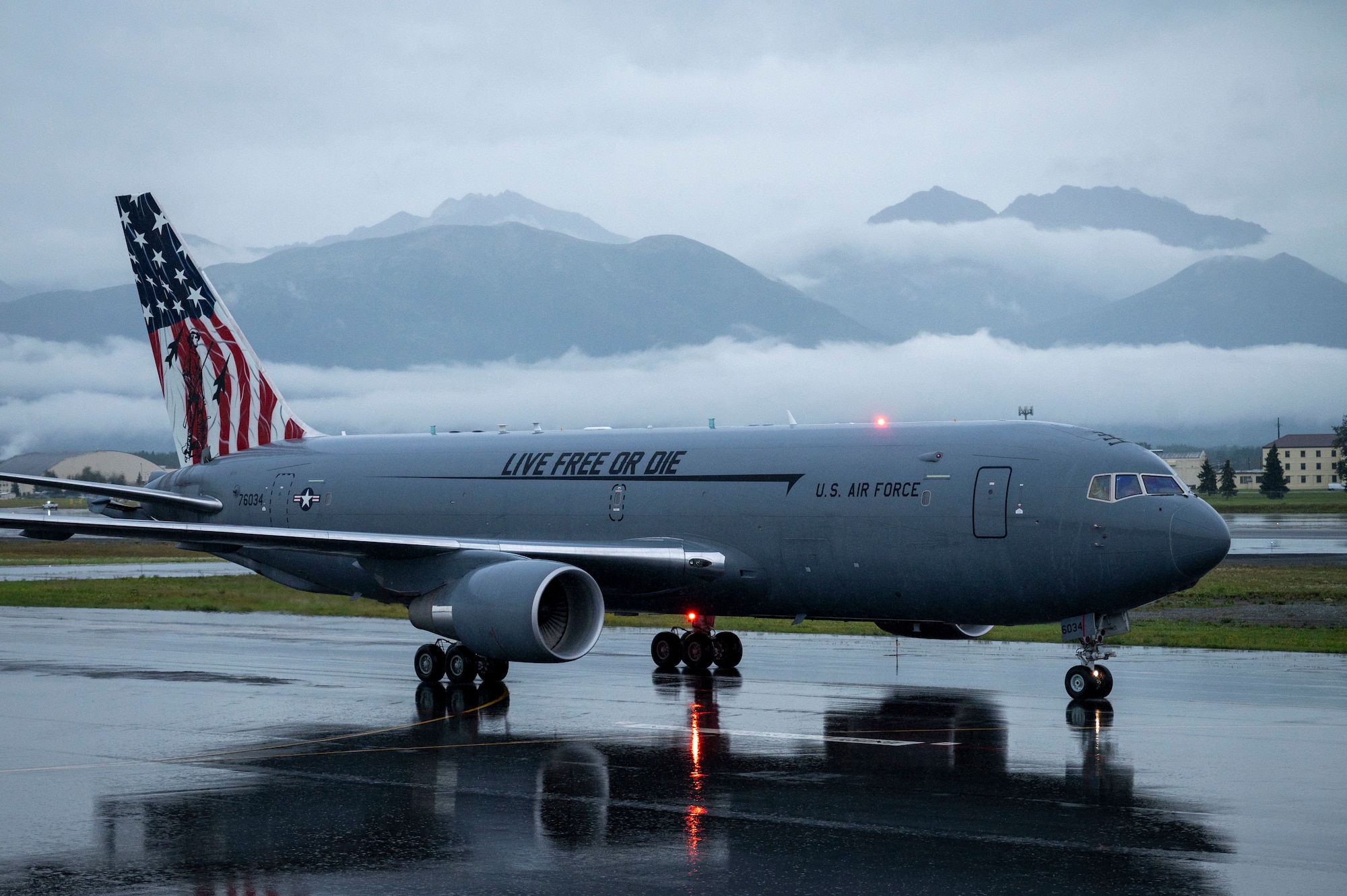 A KC-46 taxis during Red Flag-Alaska 23-3.
