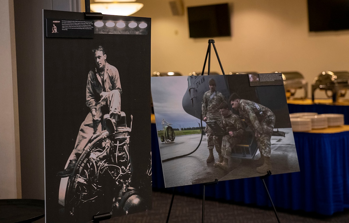 Photos sit on an easel