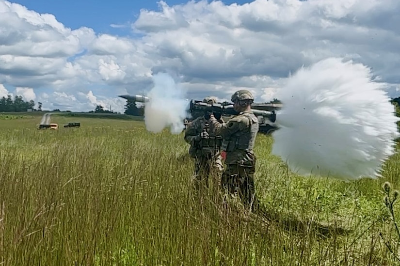 U.S. Soldiers with Alpha Company, 1st Battalion, 110th Infantry Regiment, 2nd Infantry Brigade Combat Team, 28th Infantry Division fire an AT4 anti-tank weapon during training Aug. 16, 2023, at Fort Indiantown Gap, Pa. (Pennsylvania National Guard photo by 2nd Lt. Kate Kramer)