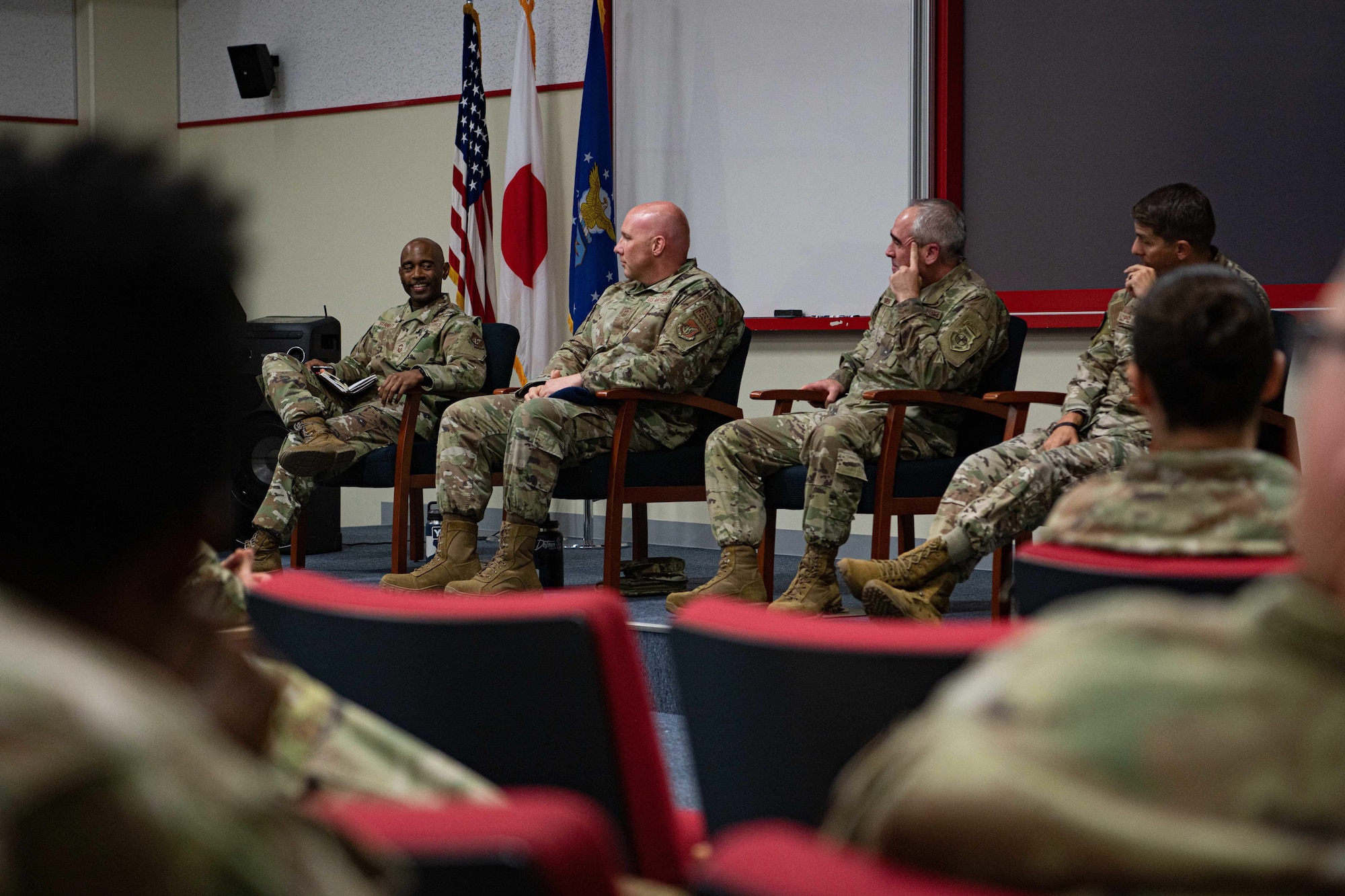 U.S. Air Force Chief Master Sgt. Kristopher Berg, 11th Air Force command chief, participates in a chiefs panel.