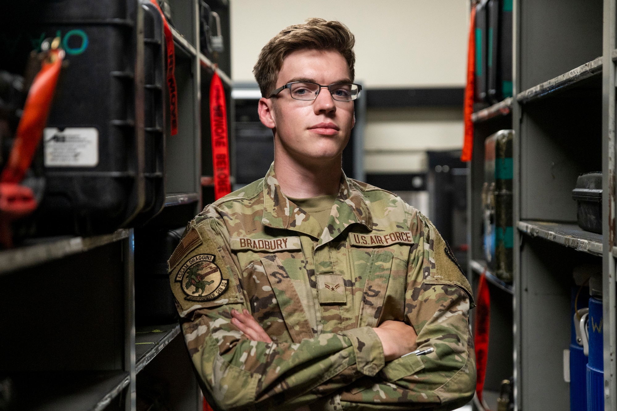 U.S. Air Force Airman 1st Class Josiah Bradbury, 25th Fighter Generation Squadron support technician, poses for a photo at Osan Air Base, Republic of Korea, Aug. 16, 2023.