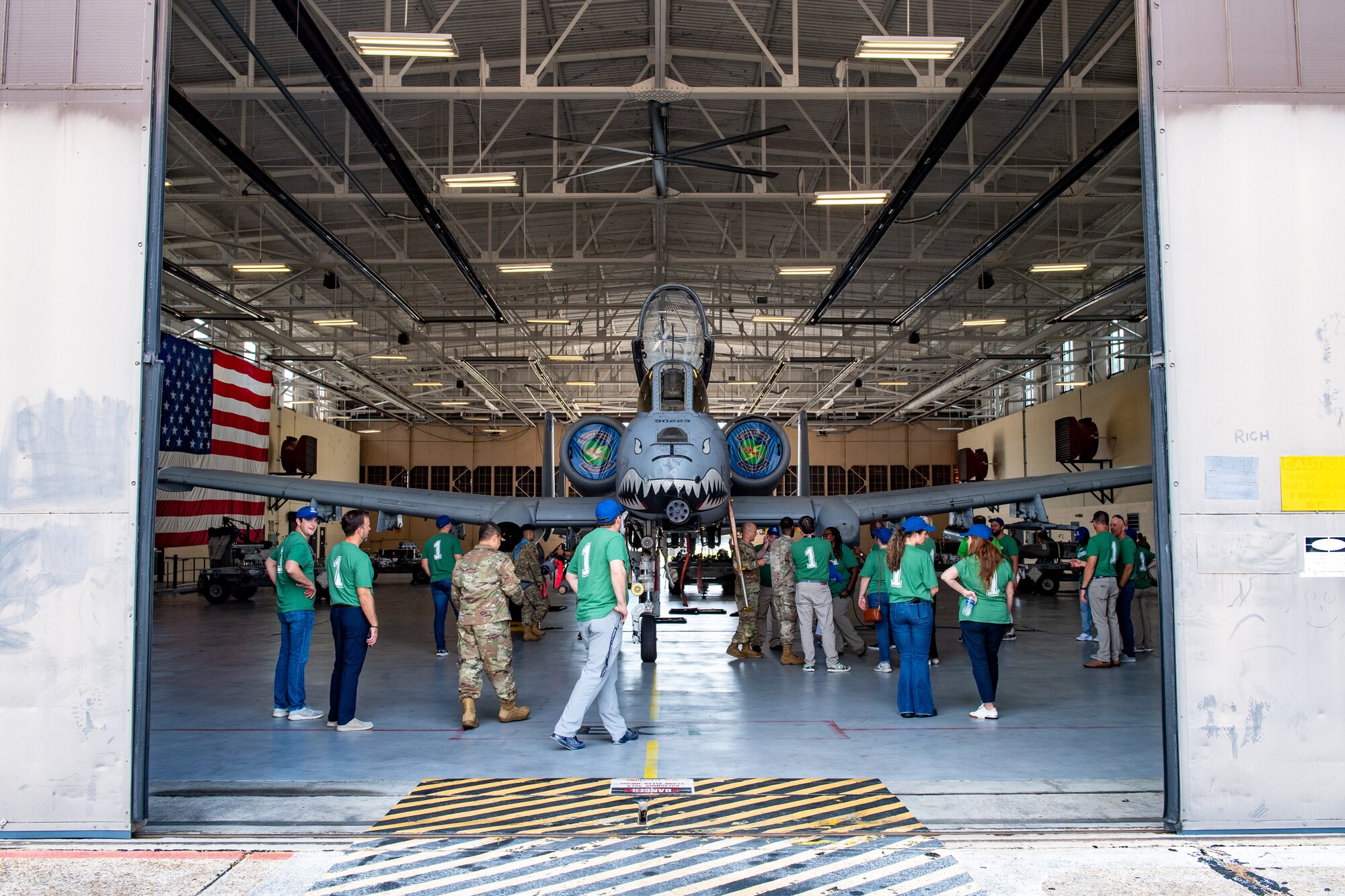 Leadership Lowndes class of 2023 explore an A-10C Thunderbolt II during Defense Day at Moody Air Force Base, Georgia, Aug. 17, 2023. Community members who attended the Defense Day tour were educated about the units supporting Moody’s mission every day. U.S. Air Force photo by Senior Airman Courtney Sebastianelli)