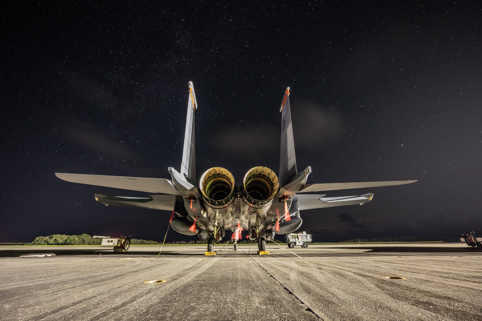 F-15E Strike Eagle parked on a flightline.