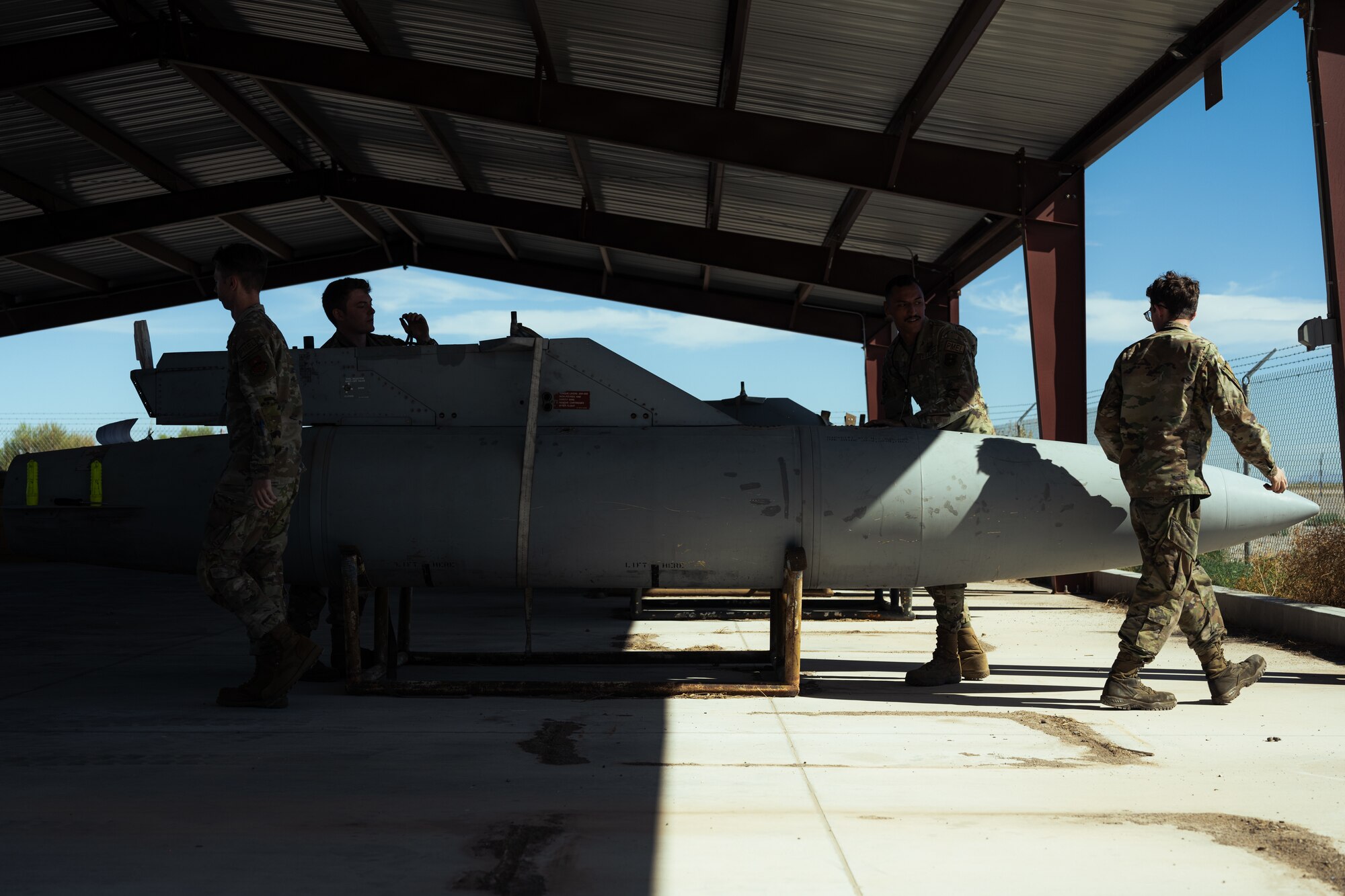 Airmen from the 49th Component Maintenance Squadron conduct a fuel tank inspection at Holloman Air Force Base, New Mexico, Aug. 10, 2023. The PMEL flight sent Airmen to assist the fuels section, which helps the fuels section develop more realistic timelines and facilitate any unbalanced workloads, in turn allowing Airmen to be an active vessel in the multi-capable Airmen concept. (U.S. Air Force photo by Senior Airman Antonio Salfran)