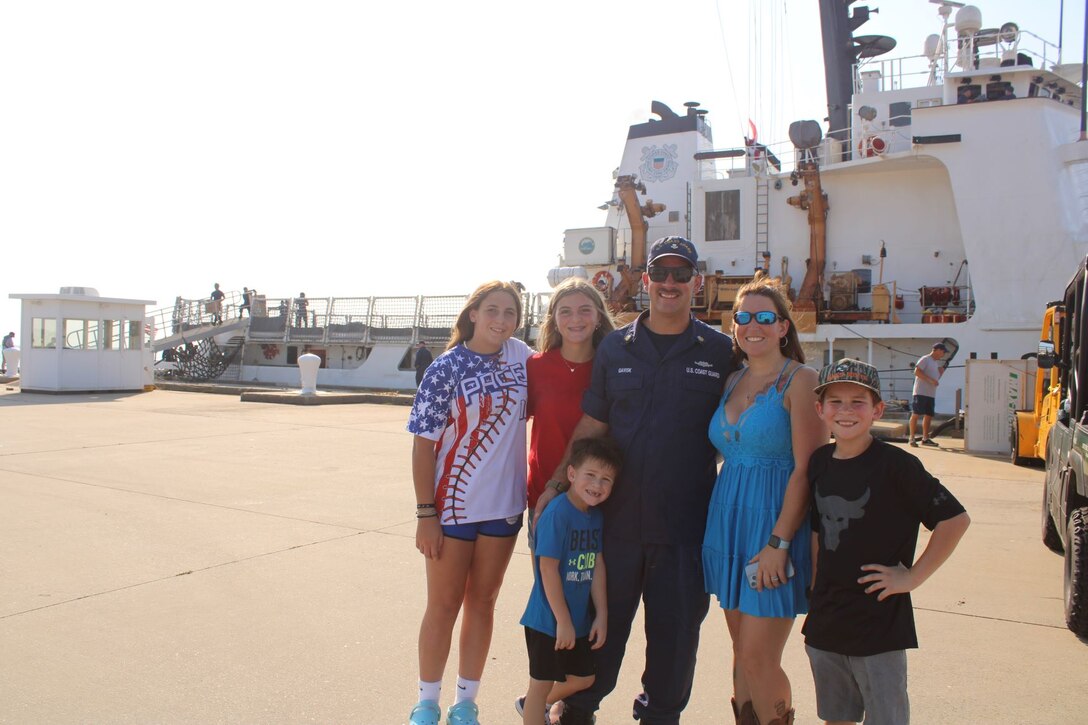 The crew of the U.S. Coast Guard Cutter Dauntless (WMEC 624) returns home to Pensacola, Florida, Aug. 19, 2023. The Dauntless crew completed a 42-day patrol in the Windward Passage. (U.S. Coast Guard photo by courtesy of Dauntless)