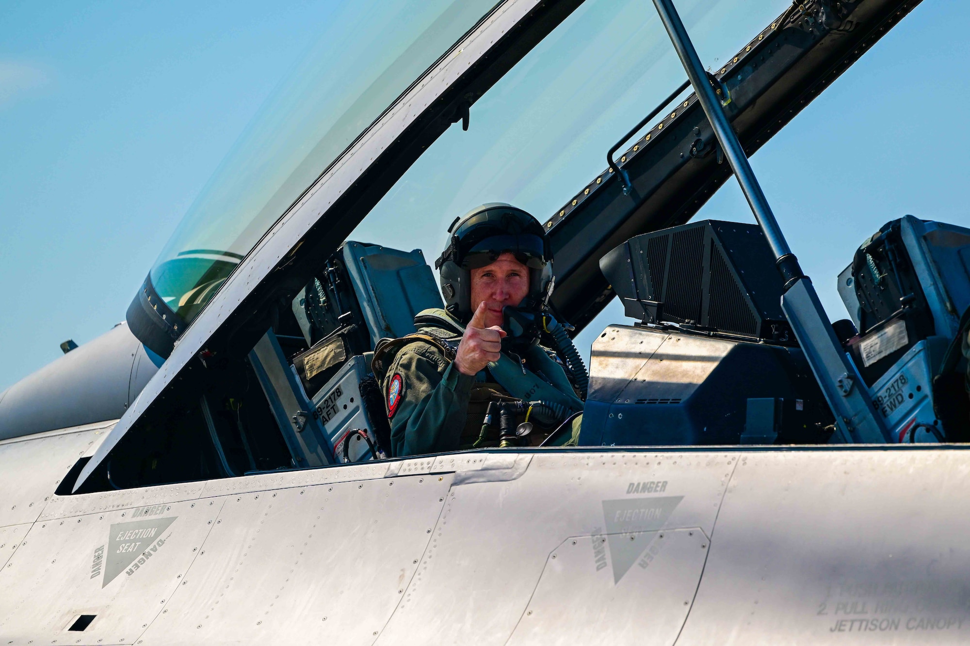 U.S. Air Force Maj. Gen. E. Thomas Kunkel, NATO Airborne Early Warning and Control Force commander, prepares for takeoff.