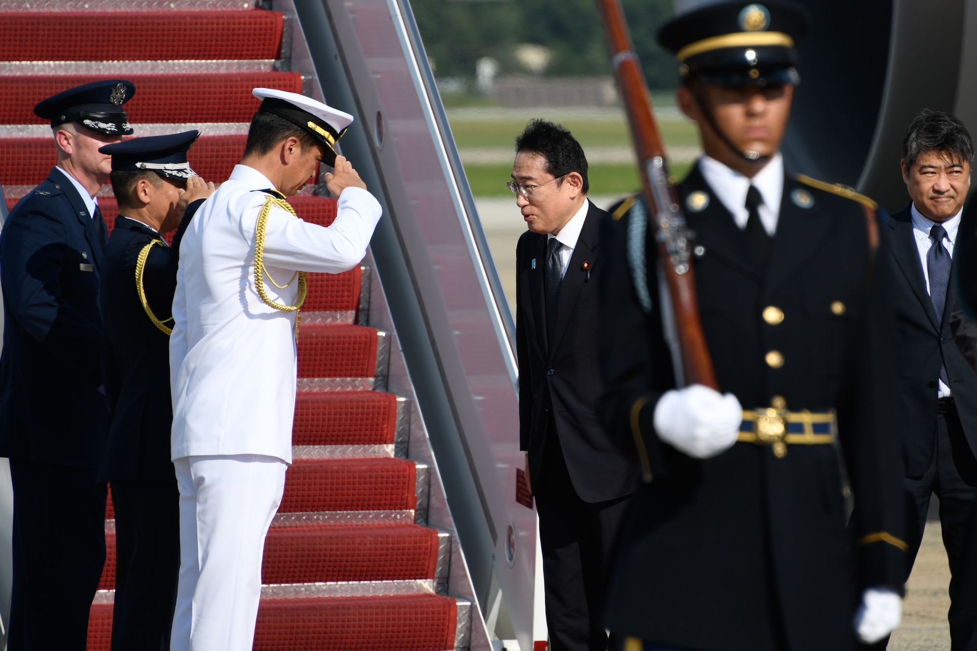 Japanese Prime Minister Fumio Kishida arrives at Joint Base Andrews, Md., Aug. 17, 2023.