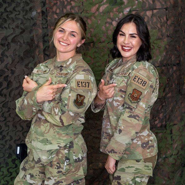 Staff Sgt. Britney Ketcham, Tactical Response Force (TRF) assaulter, and Airman Rachelle Brown, TRF assaulter, pose for a photo after their TRF graduation ceremony Aug. 21, 2023, at Minot Air Force Base, North Dakota. Ketcham and Brown are the only female TRF assaulters at Minot, and the first ones in over five years. (U.S. Air Force photo by Senior Airman Evan Lichtenhan)