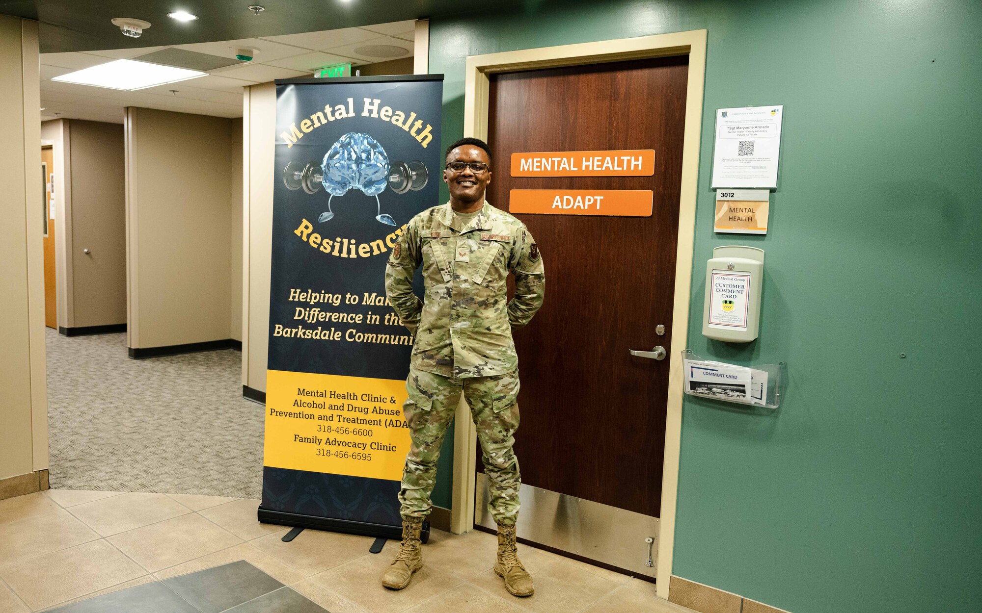 Senior Airman Kiige, 2nd Medical Group mental health technician, stands for a photo at Barksdale Air Force Base, La., Feb. 1, 2023.