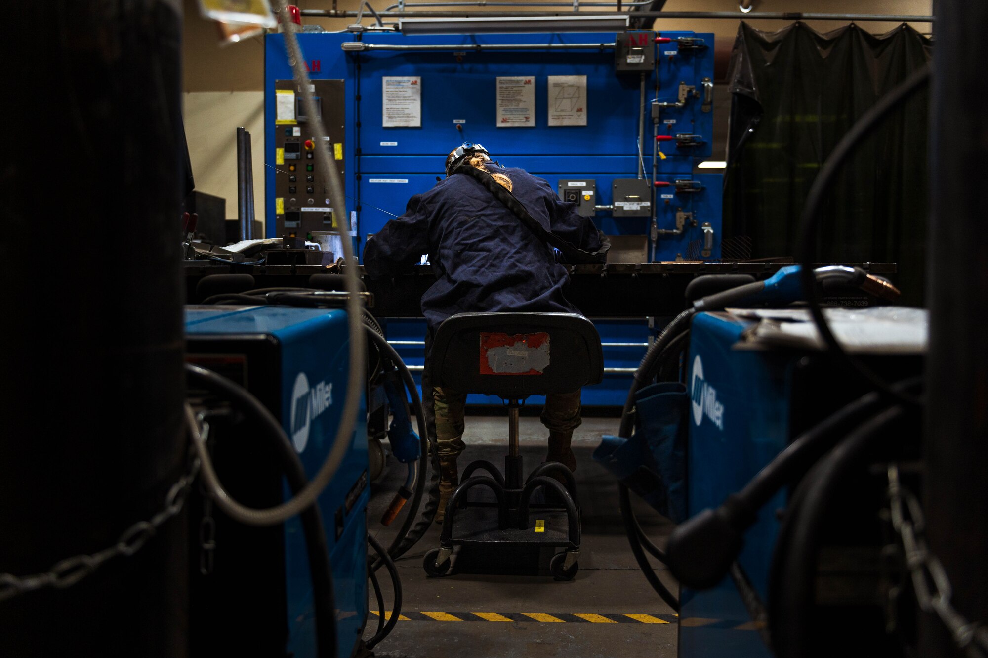 Airman 1st Class Kamryn Giddings, 56th Equipment Maintenance Squadron metals technology apprentice, performs tungsten inert gas welding.
