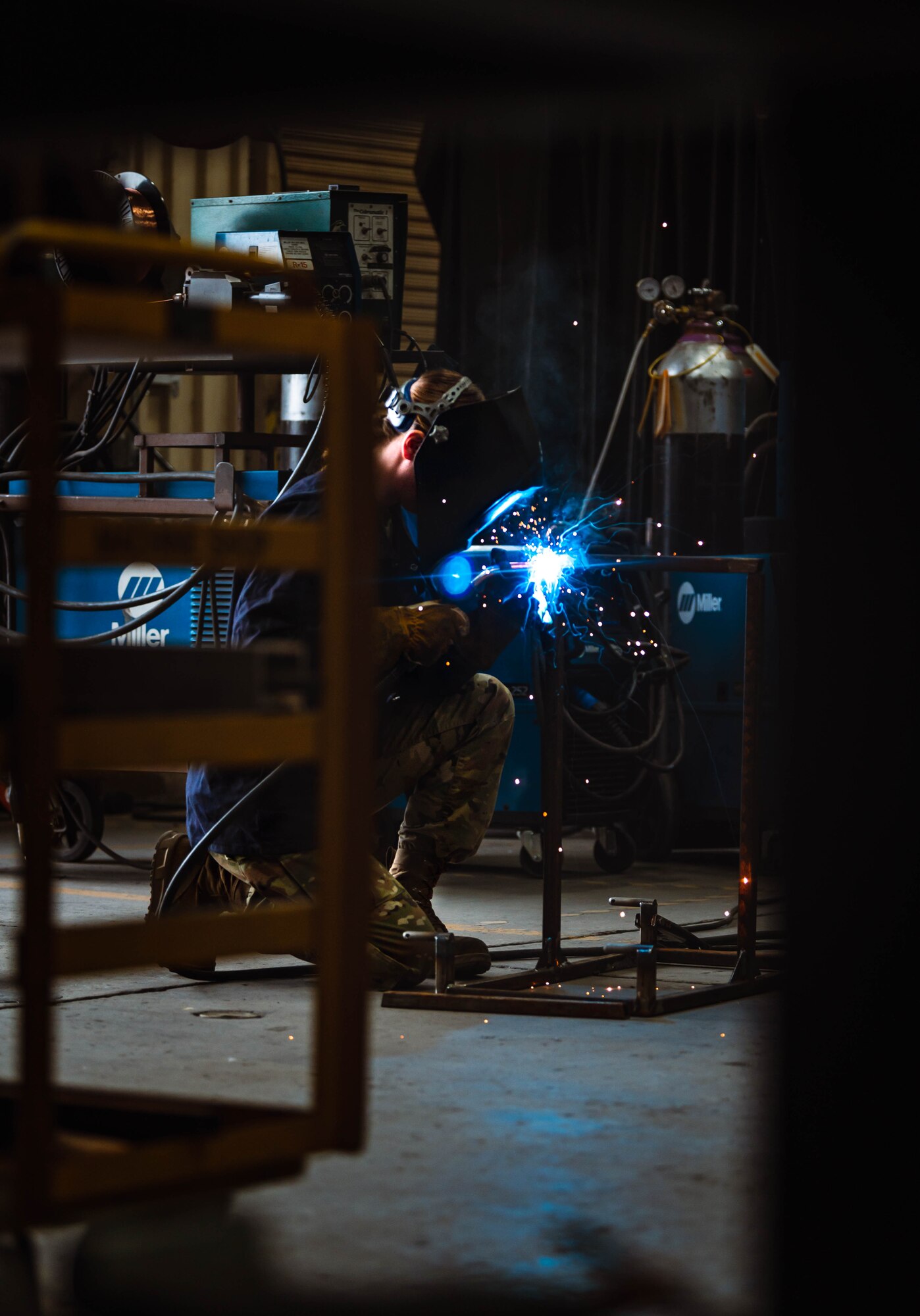 Airman 1st Class Kamryn Giddings, 56th Equipment Maintenance Squadron metals technology apprentice, performs metal inert gas welding.