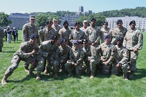 Seven Defenders assigned to the 105th Base Defense Squadron, New York Air National Guard, celebrated completion of Air Assault School during a graduation ceremony at West Point, New York, Aug. 6, 2023.