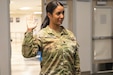 U.S. Pennsylvania Army National Guard Soldier Spc. Jennifer Acosta Tejada, 55th Maneuver Enhancement Brigade (MEB), 28th Infantry Division, takes the Naturalization Oath of Allegiance to the United States of America while serving on a CONUS mission to become an official U.S. citizen on August 10, 2023. Acosta, originally from the Dominican Republic, received her citizenship through her military service with the Pennsylvania Army National Guard under the Naturalization Through Service program. (U.S. Army photo by Sgt. Vail Forbeck)