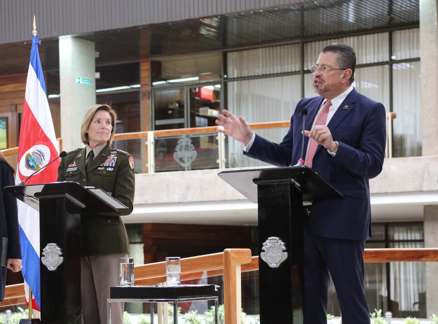 During a press conference, Costa Rican President Rodrigo Chaves and the Commander of U.S. Southern Command, Gen. Laura Richardson, announce a three-year, $9.8 million U.S. funded security assistance initiative that will strengthen Costa Rica’s cyber defense capacity.