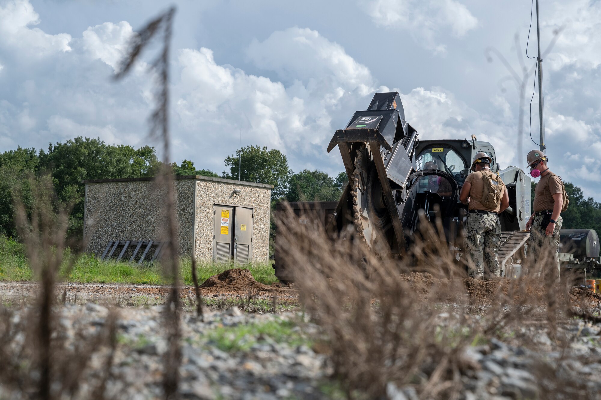 U.S. Navy Seabees assigned to Naval Mobile Construction Battalion 11 conduct airfield damage repair operations in support of Large Scale Exercise (LSE) 2023 at Seymour Johnson Air Force Base, North Carolina, Aug. 10, 2023. LSE 2023 demonstrates the Navy’s and Marine Corps’ ability to employ precise, lethal, and overwhelming force globally across six maritime component commands, seven numbered fleets, and 22 time zones. LSE 2023 merges real-world operations with virtually constructed scenarios to create a realistic training environment that allows Sailors and Marines to train how they will fight, regardless of geographic boundaries. (U.S. Air Force photo by Tech. Sgt. Christopher Hubenthal)